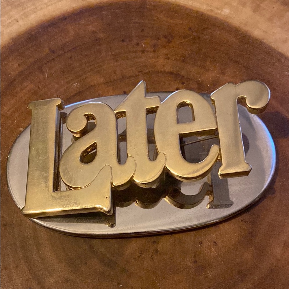 Vintage 1970s Brass Paperweight Clip “Later” Letter Clip